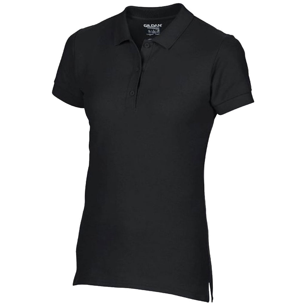 Gildan Women's Black Premium Cotton Double Pique Polo Shirt