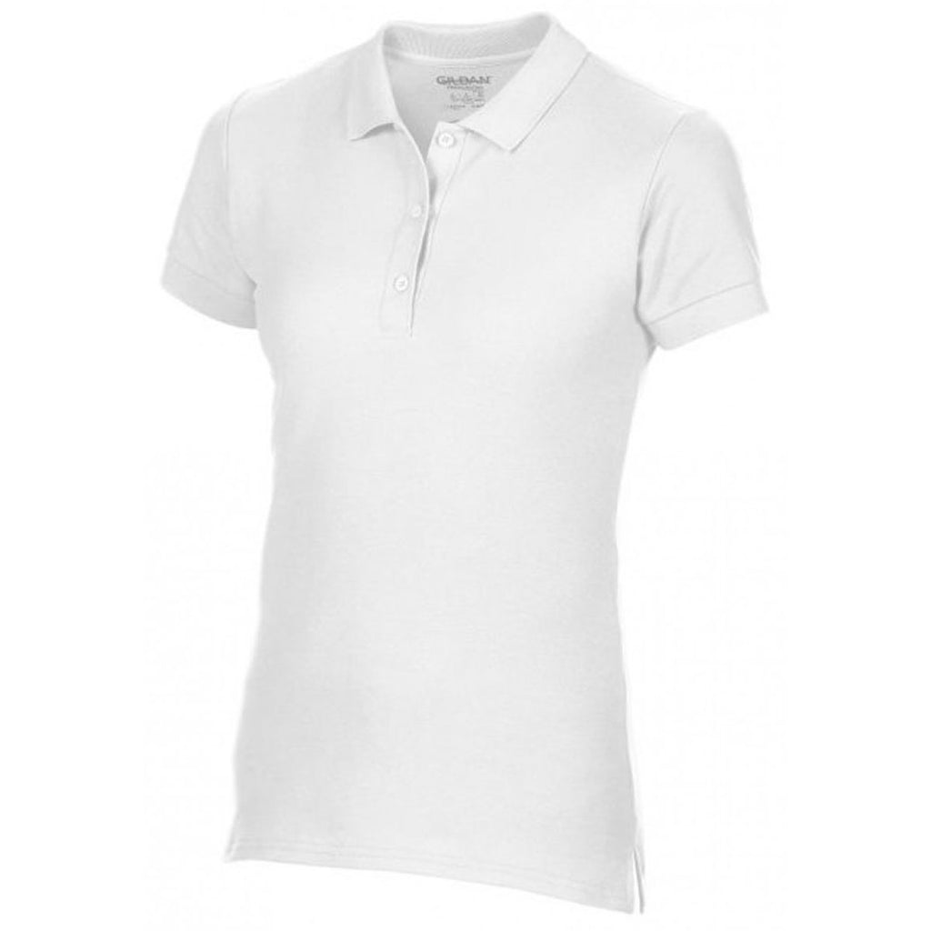 Gildan Women's White Premium Cotton Double Pique Polo Shirt