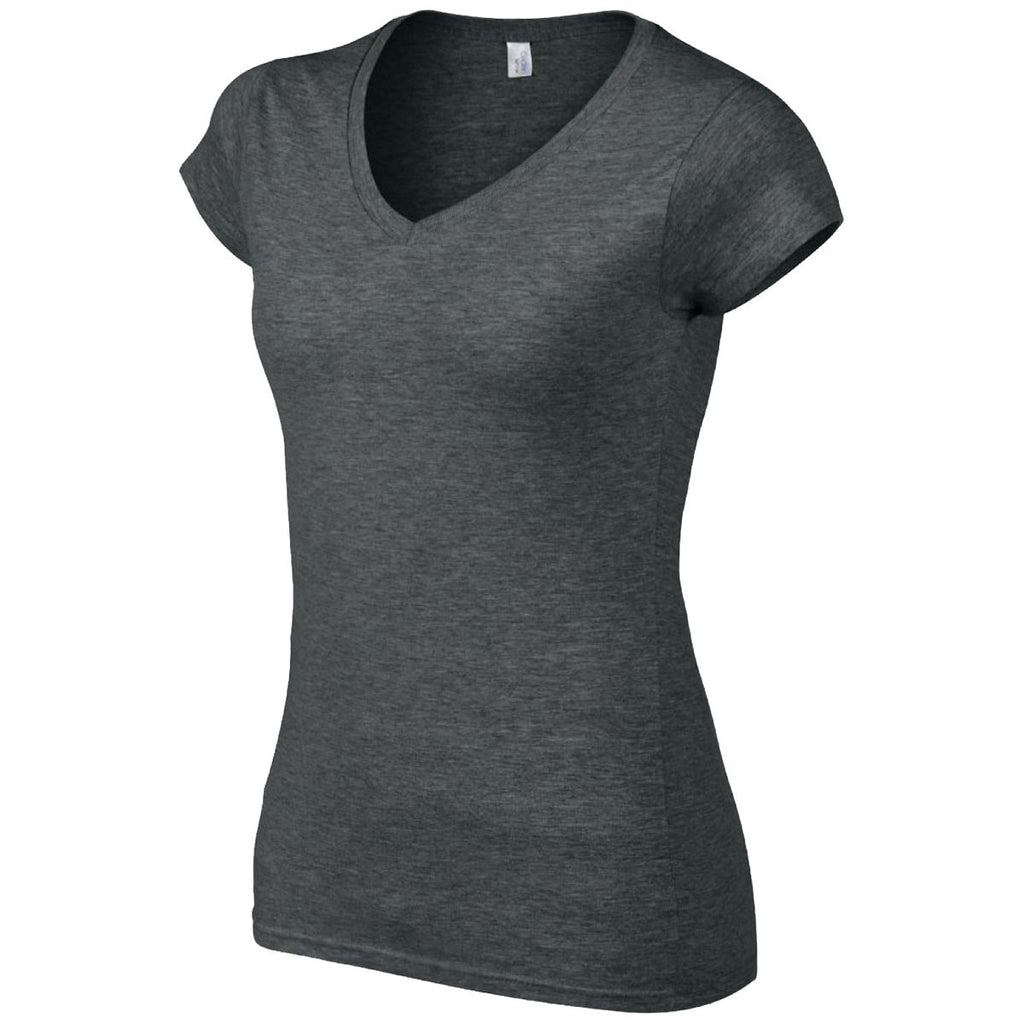 Gildan Women's Dark Heather SoftStyle V Neck T-Shirt