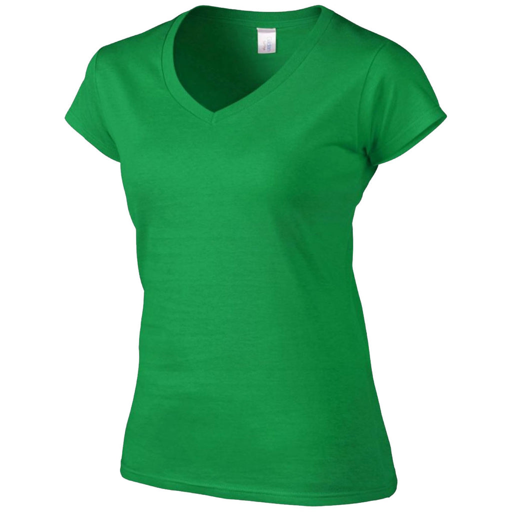 Gildan Women's Irish Green SoftStyle V Neck T-Shirt