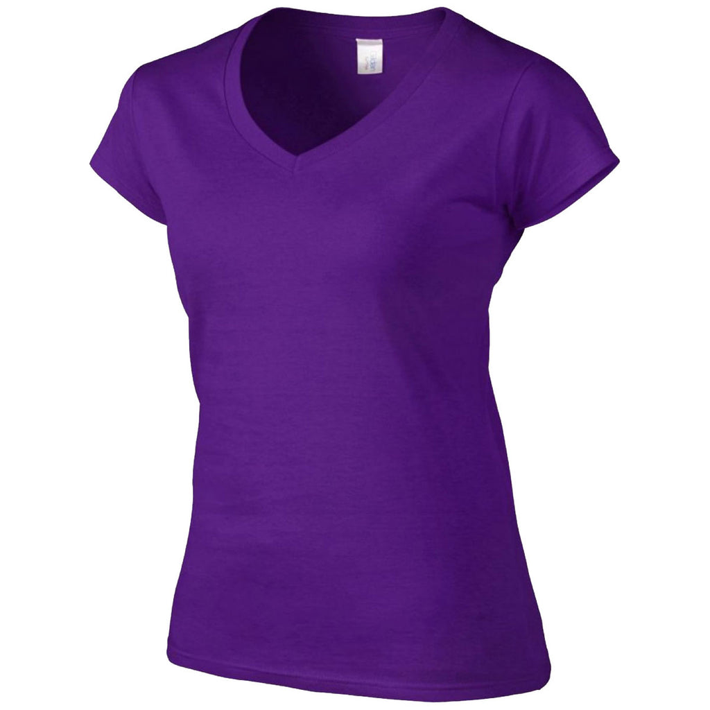 Gildan Women's Purple SoftStyle V Neck T-Shirt