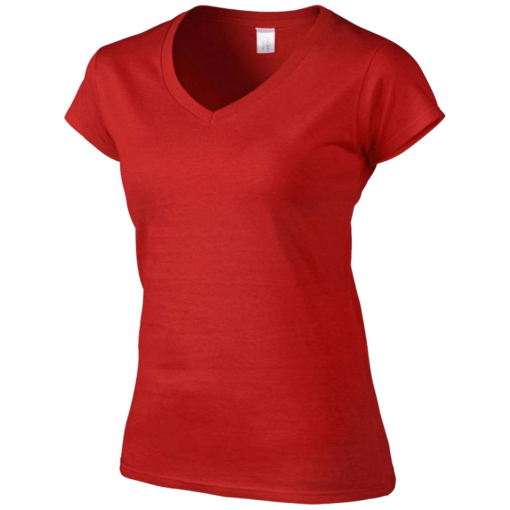 Gildan Women's Red SoftStyle V Neck T-Shirt
