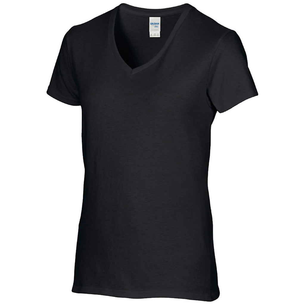 Gildan Women's Black Premium Cotton V Neck T-Shirt