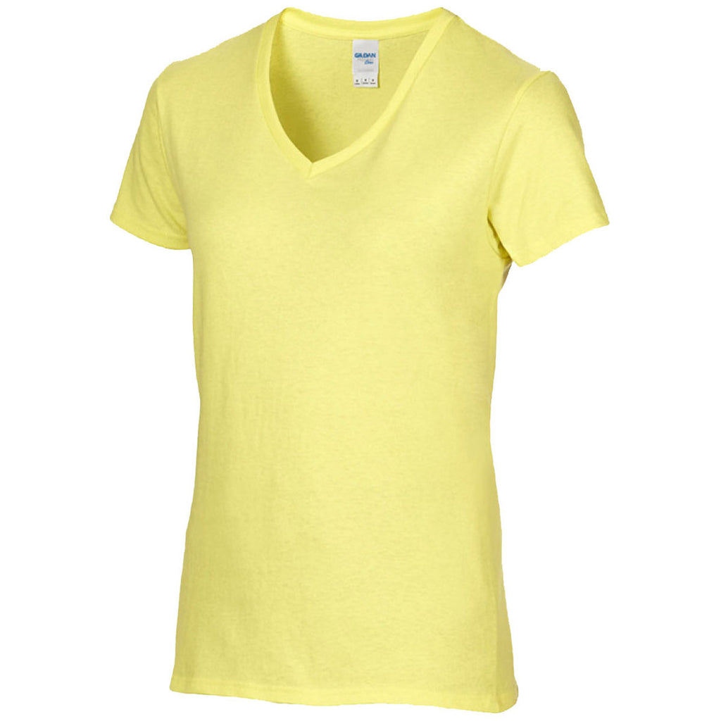 Gildan Women's Cornsilk Premium Cotton V Neck T-Shirt