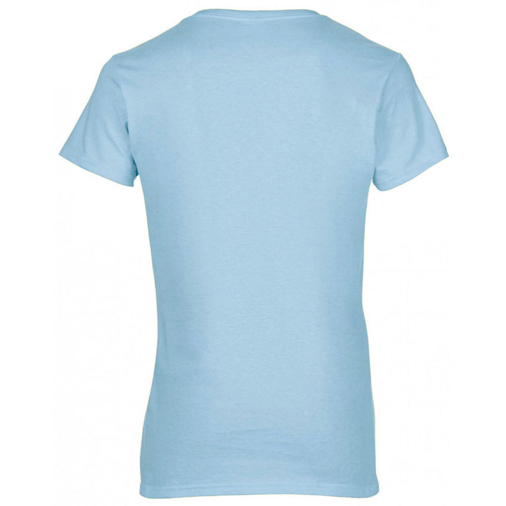 Gildan Women's Light Blue Premium Cotton V Neck T-Shirt