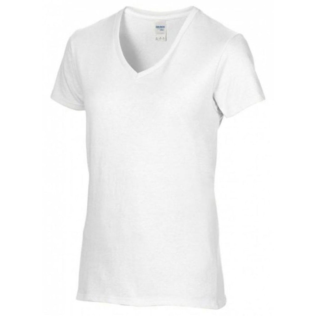 Gildan Women's White Premium Cotton V Neck T-Shirt