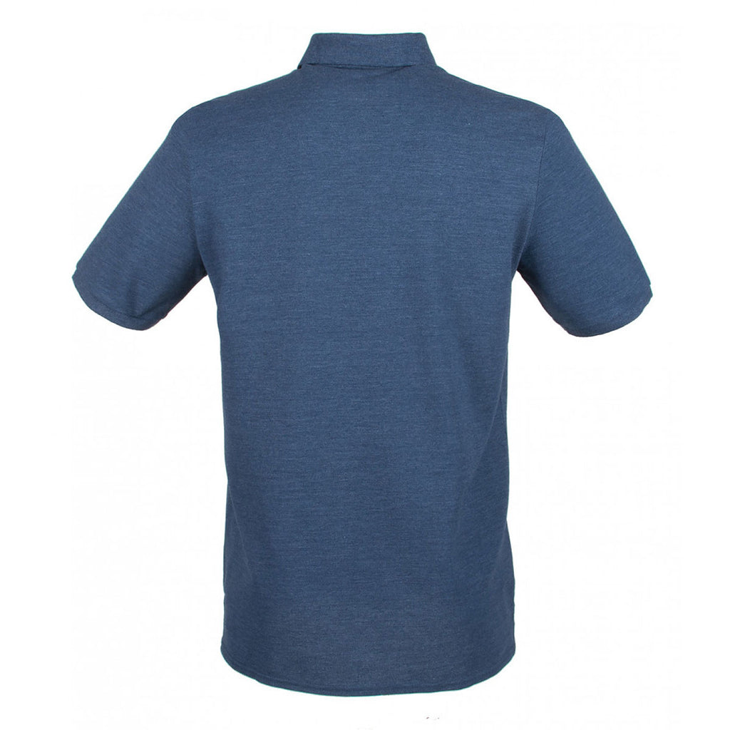 Henbury Men's Heather Navy Modern Fit Cotton Pique Polo Shirt