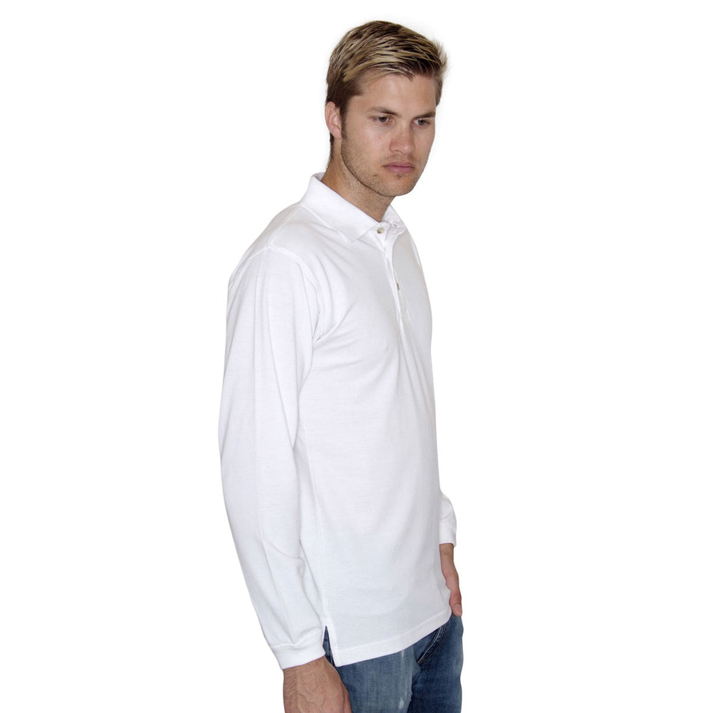 Henbury Men's White Long Sleeve Cotton Pique Polo Shirt