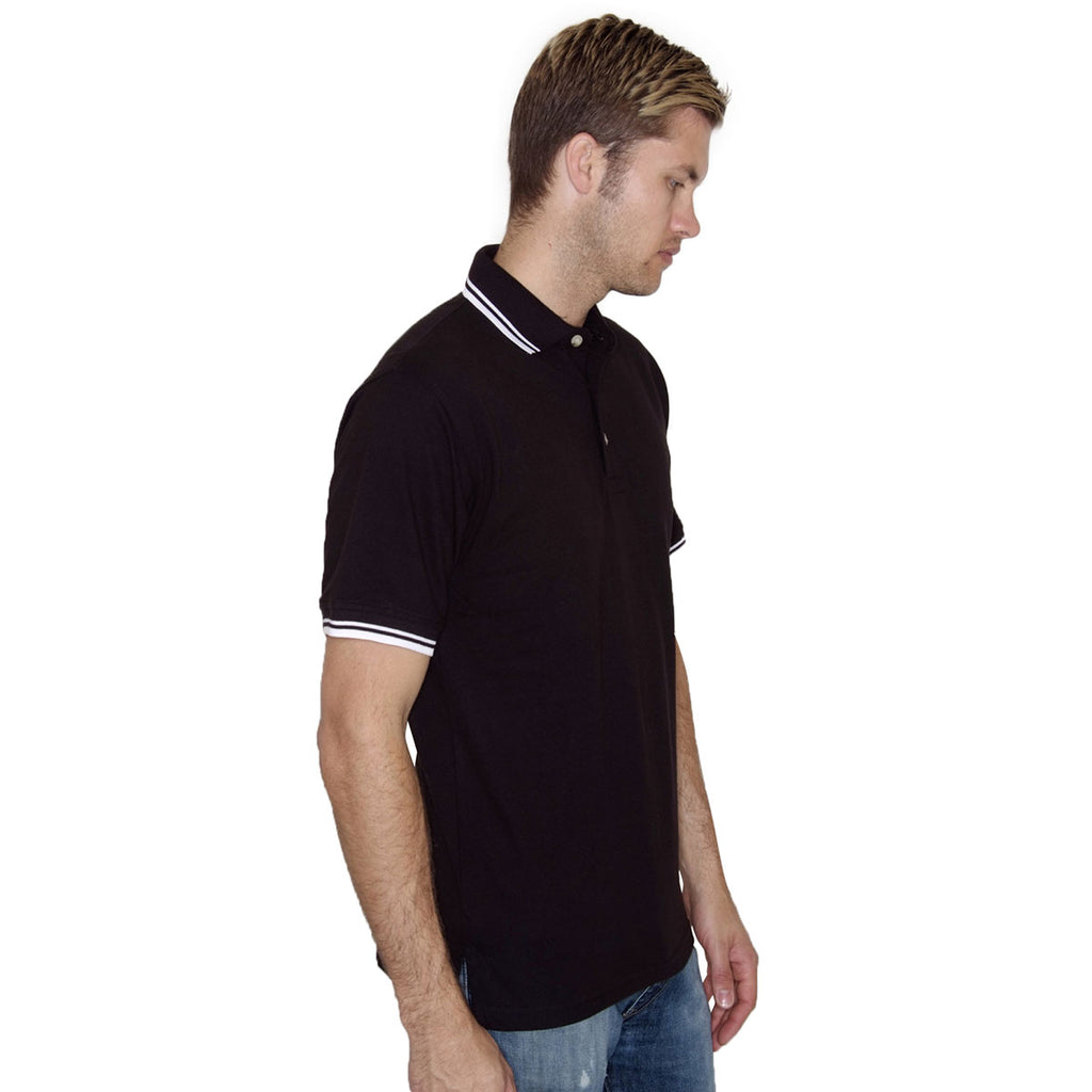 Henbury Men's Black/White Contrast Double Tipped Cotton Pique Polo Shirt