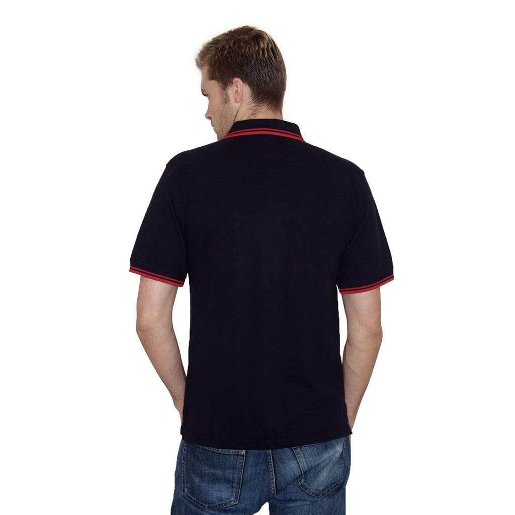 Henbury Men's Navy/Red Contrast Double Tipped Cotton Pique Polo Shirt