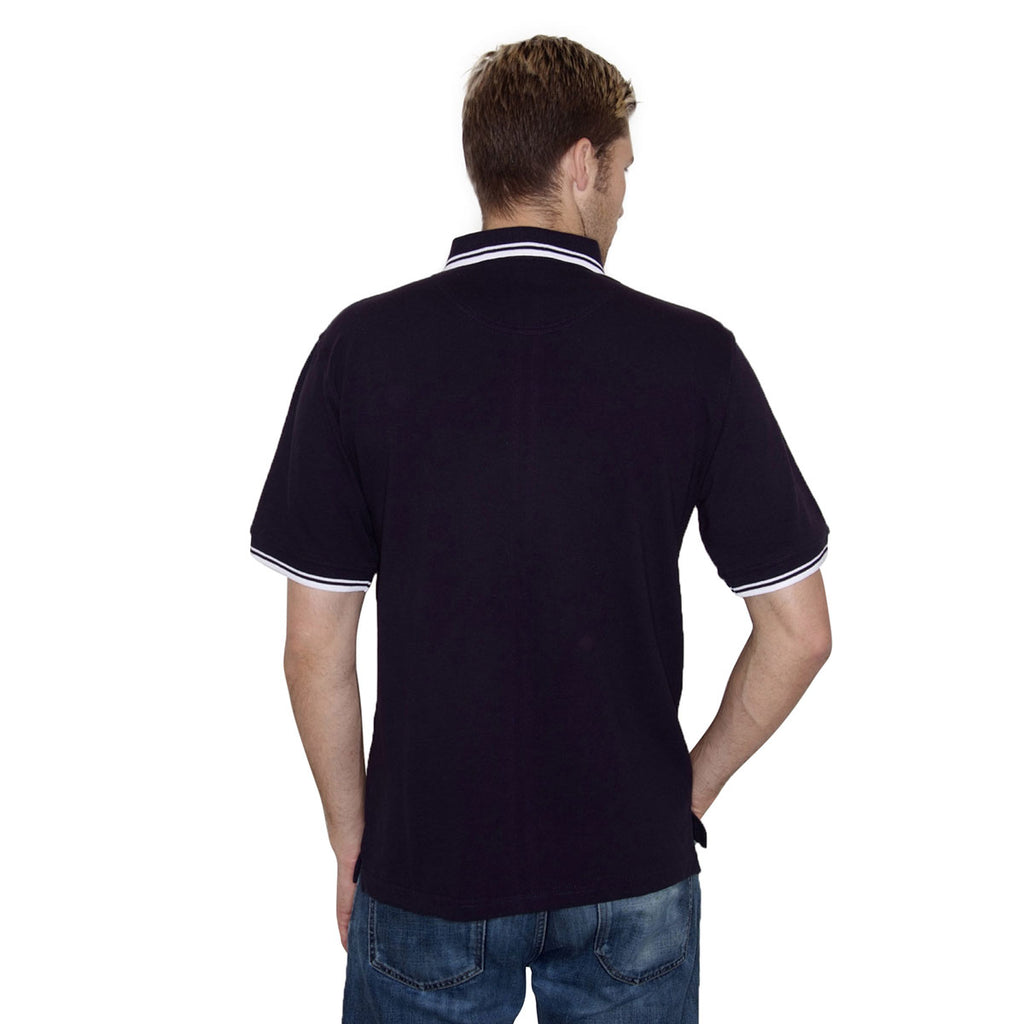 Henbury Men's Navy/White Contrast Double Tipped Cotton Pique Polo Shirt