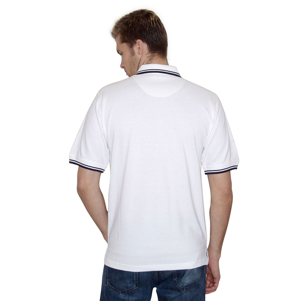 Henbury Men's White/Navy Contrast Double Tipped Cotton Pique Polo Shirt