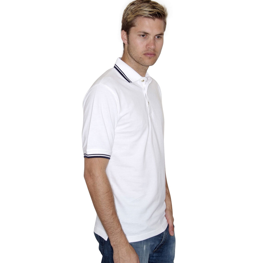 Henbury Men's White/Navy Contrast Double Tipped Cotton Pique Polo Shirt