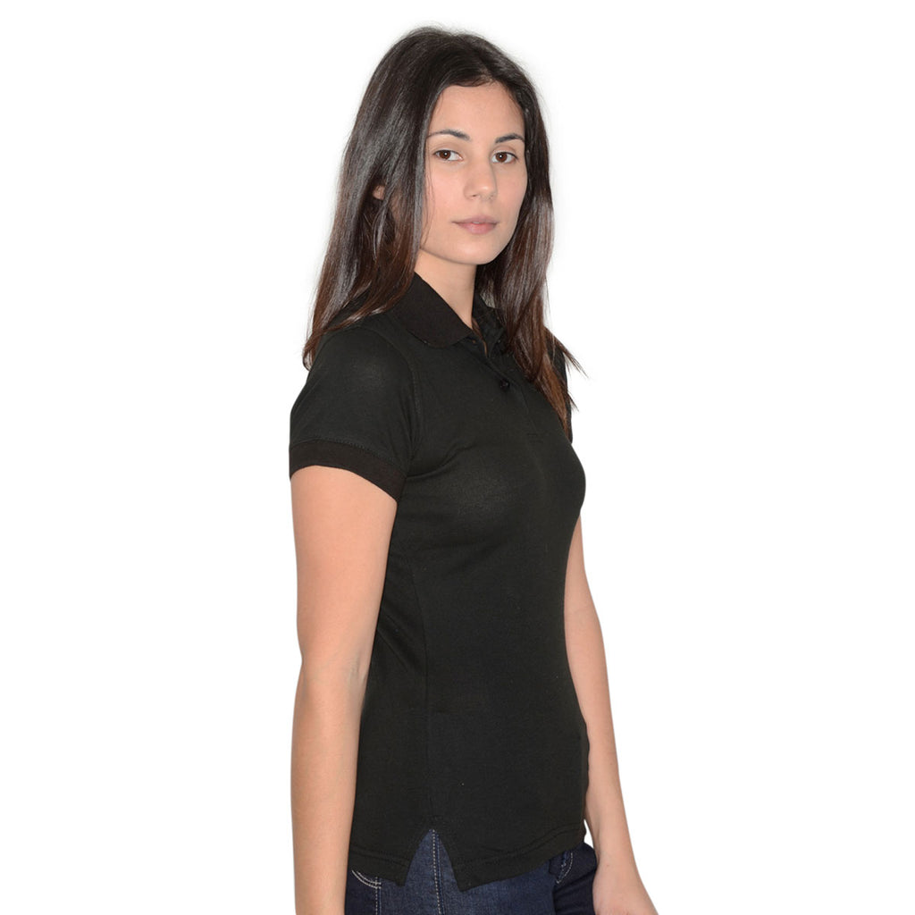 Henbury Women's Black Stretch Cotton Pique Polo Shirt