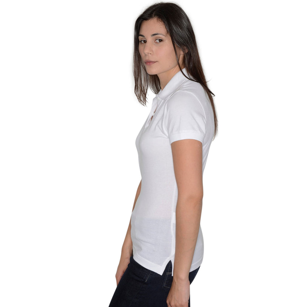 Henbury Women's White Stretch Cotton Pique Polo Shirt
