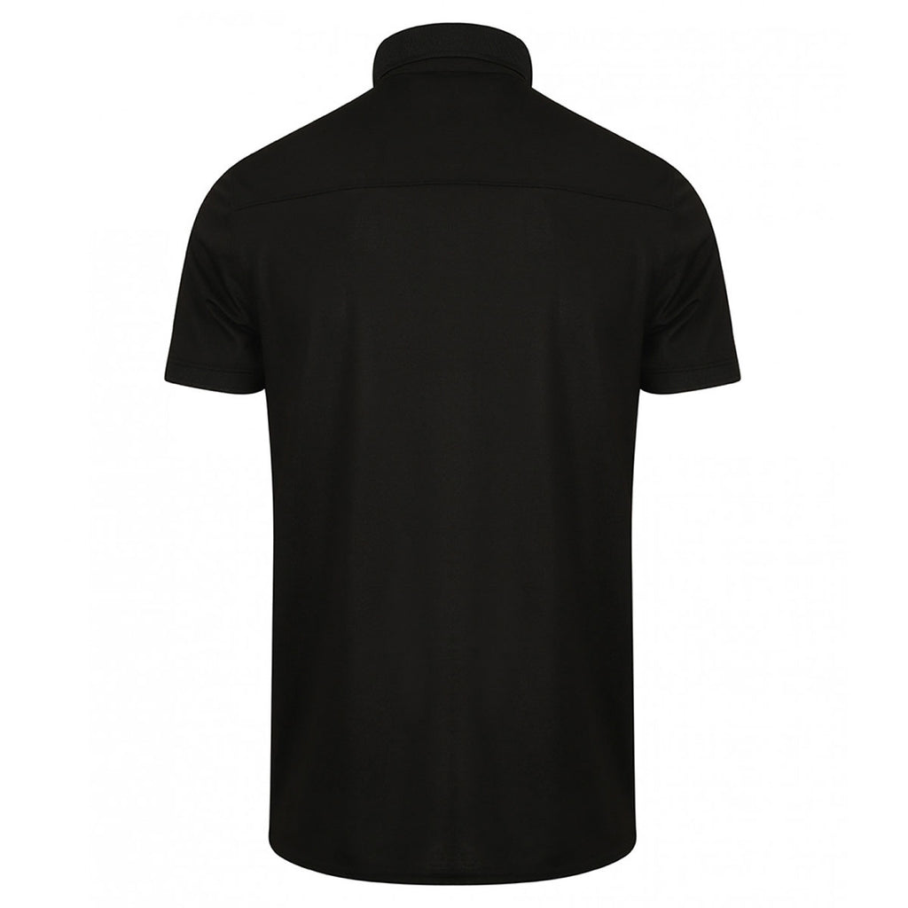 Henbury Men's Black Stretch Microfine Pique Polo Shirt