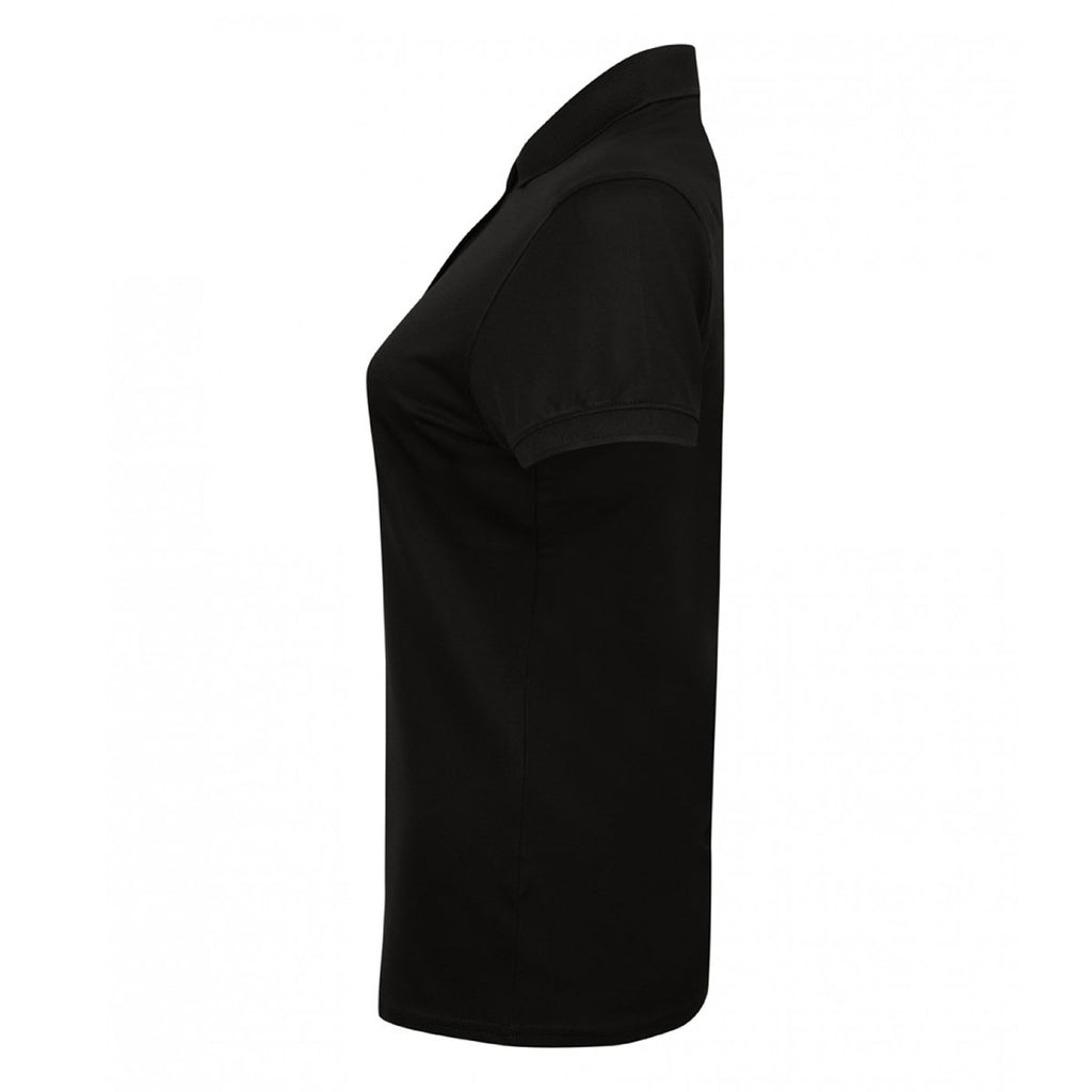 Henbury Women's Black Stretch Microfine Pique Polo Shirt