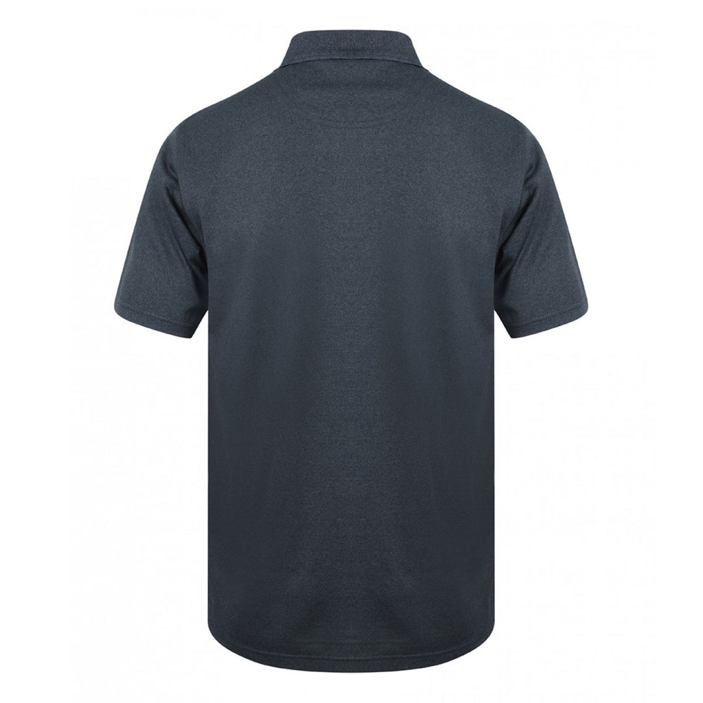 Henbury Men's Heather Navy Coolplus Wicking Pique Polo Shirt
