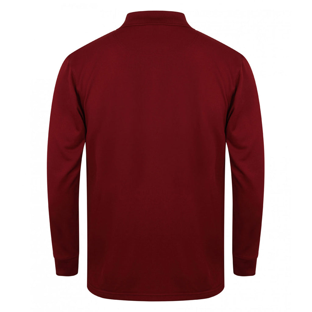 Henbury Men's Burgundy Long Sleeve Coolplus Pique Polo Shirt
