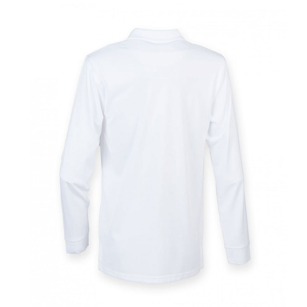 Henbury Men's White Long Sleeve Coolplus Pique Polo Shirt