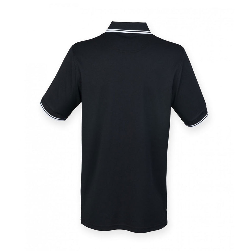 Henbury Men's Black/White Coolplus Tipped Polo Shirt