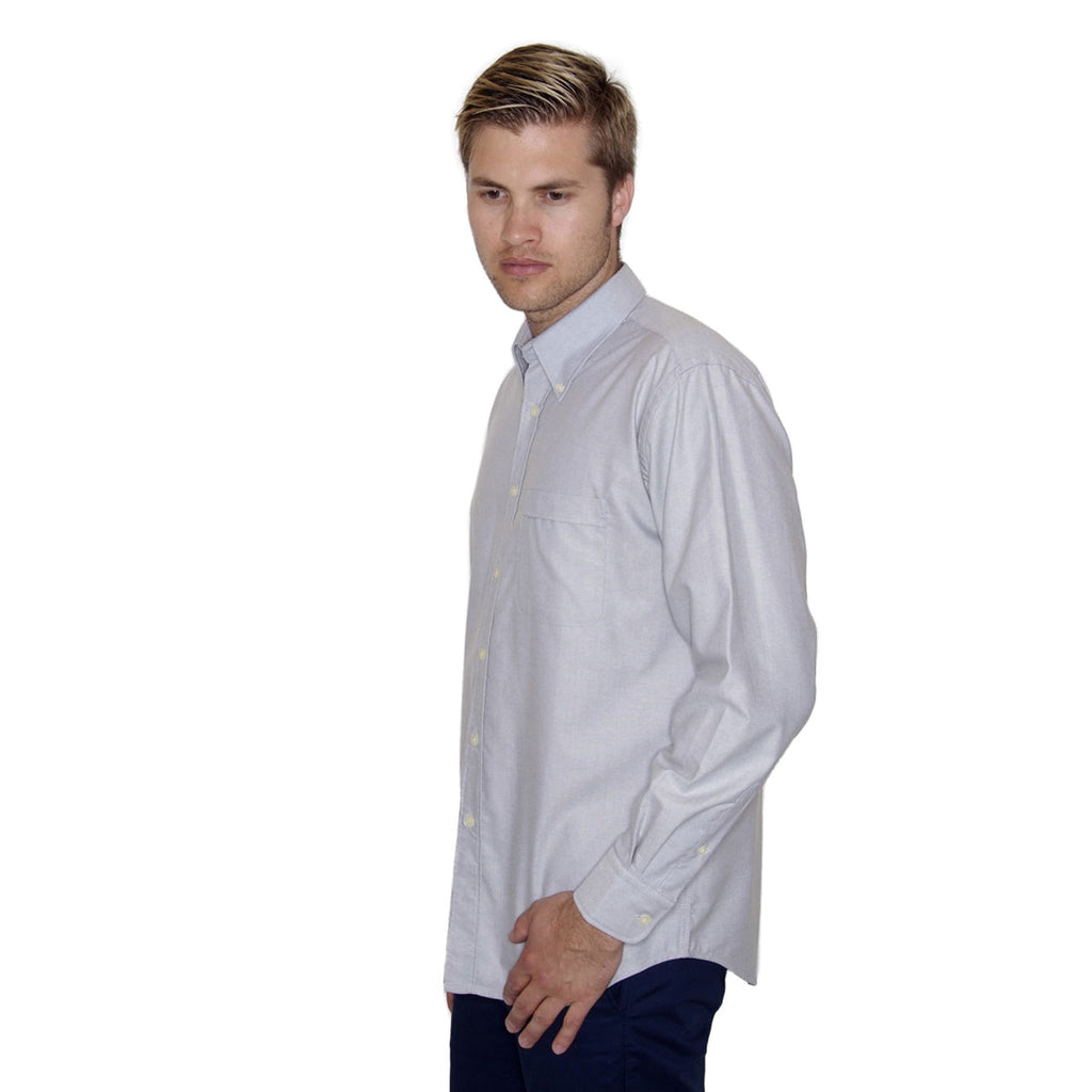 Henbury Men's Light Grey Long Sleeve Classic Oxford Shirt