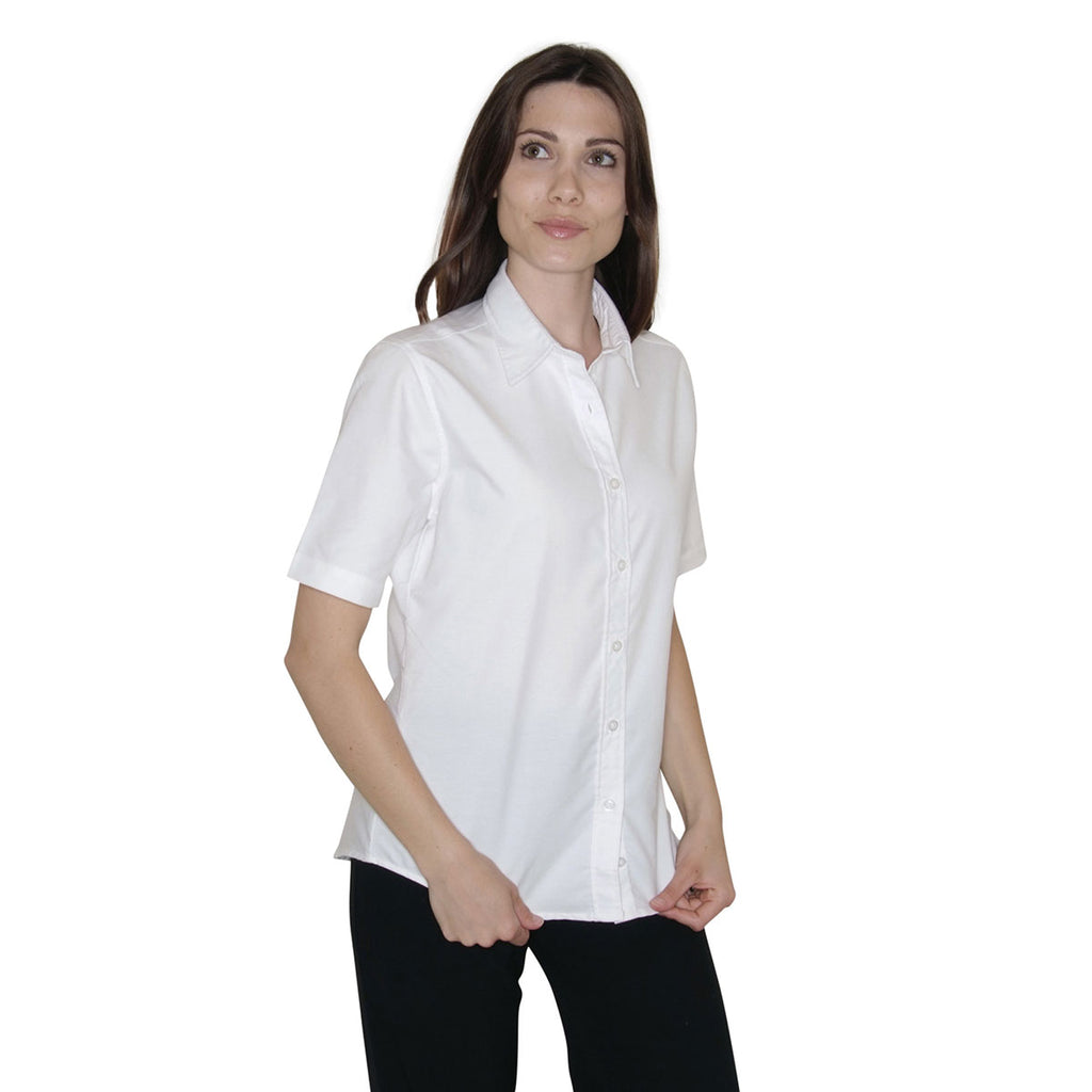 Henbury Women's White Short Sleeve Classic Oxford Shirt