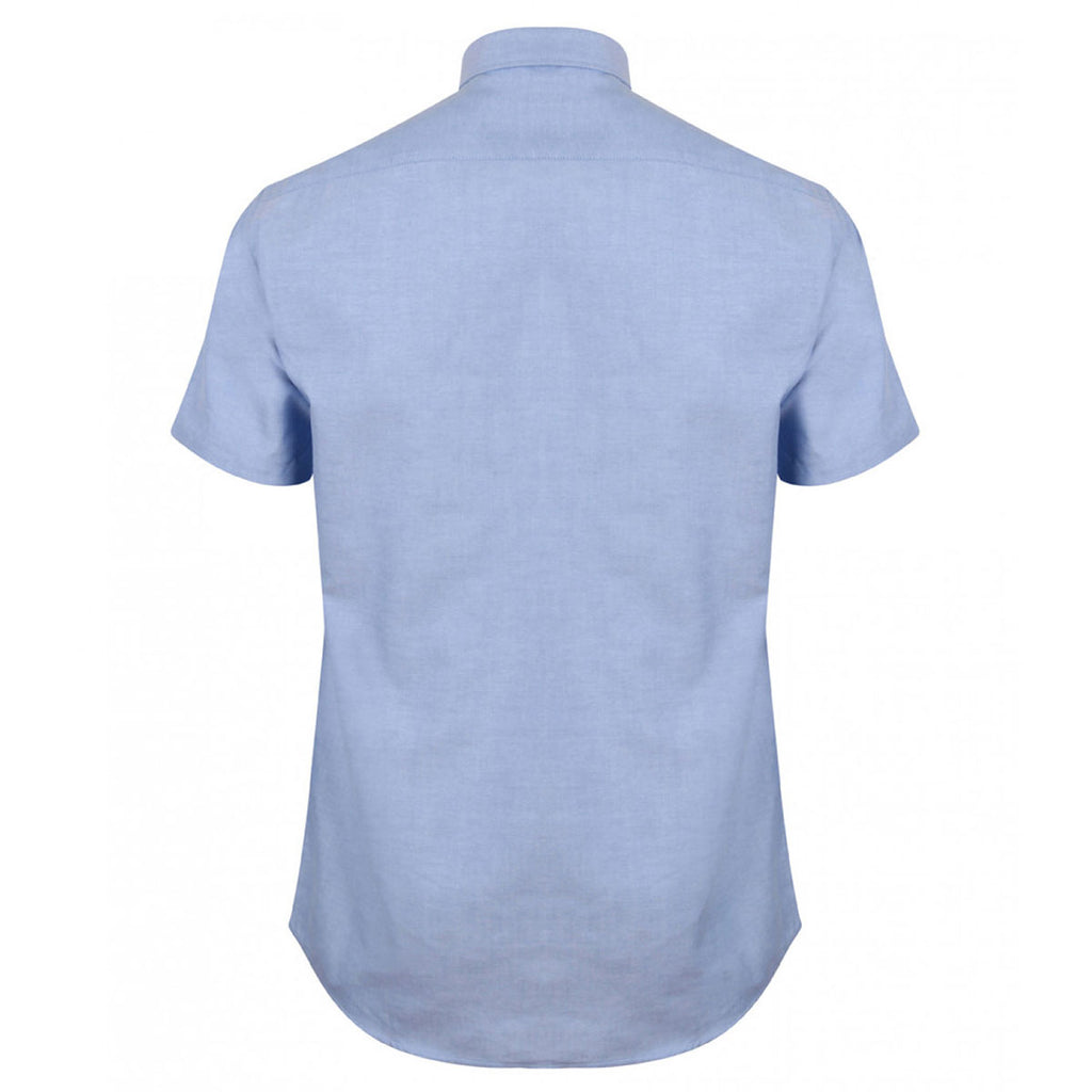 Henbury Men's Blue Modern Short Sleeve Regular Fit Oxford Shirt