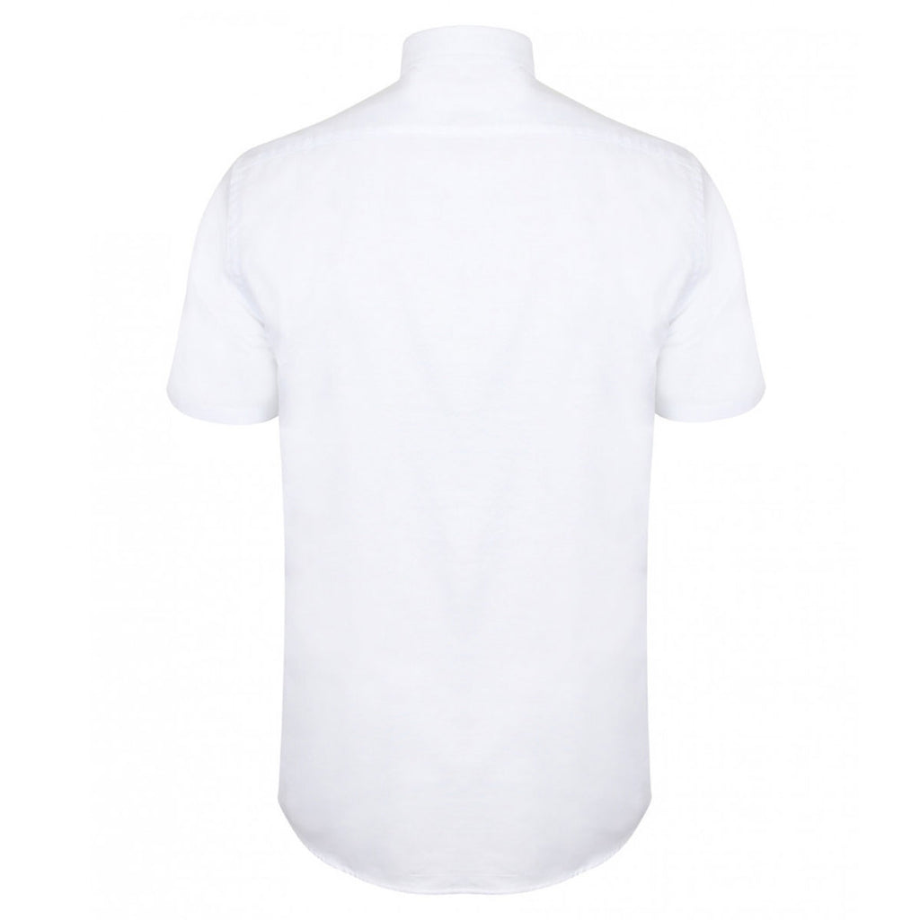 Henbury Men's White Modern Short Sleeve Regular Fit Oxford Shirt