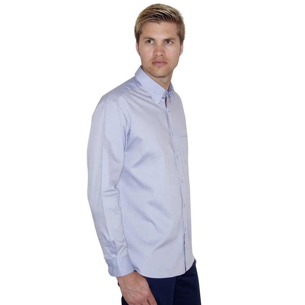 Henbury Men's Light Blue Long Sleeve Pinpoint Oxford Shirt