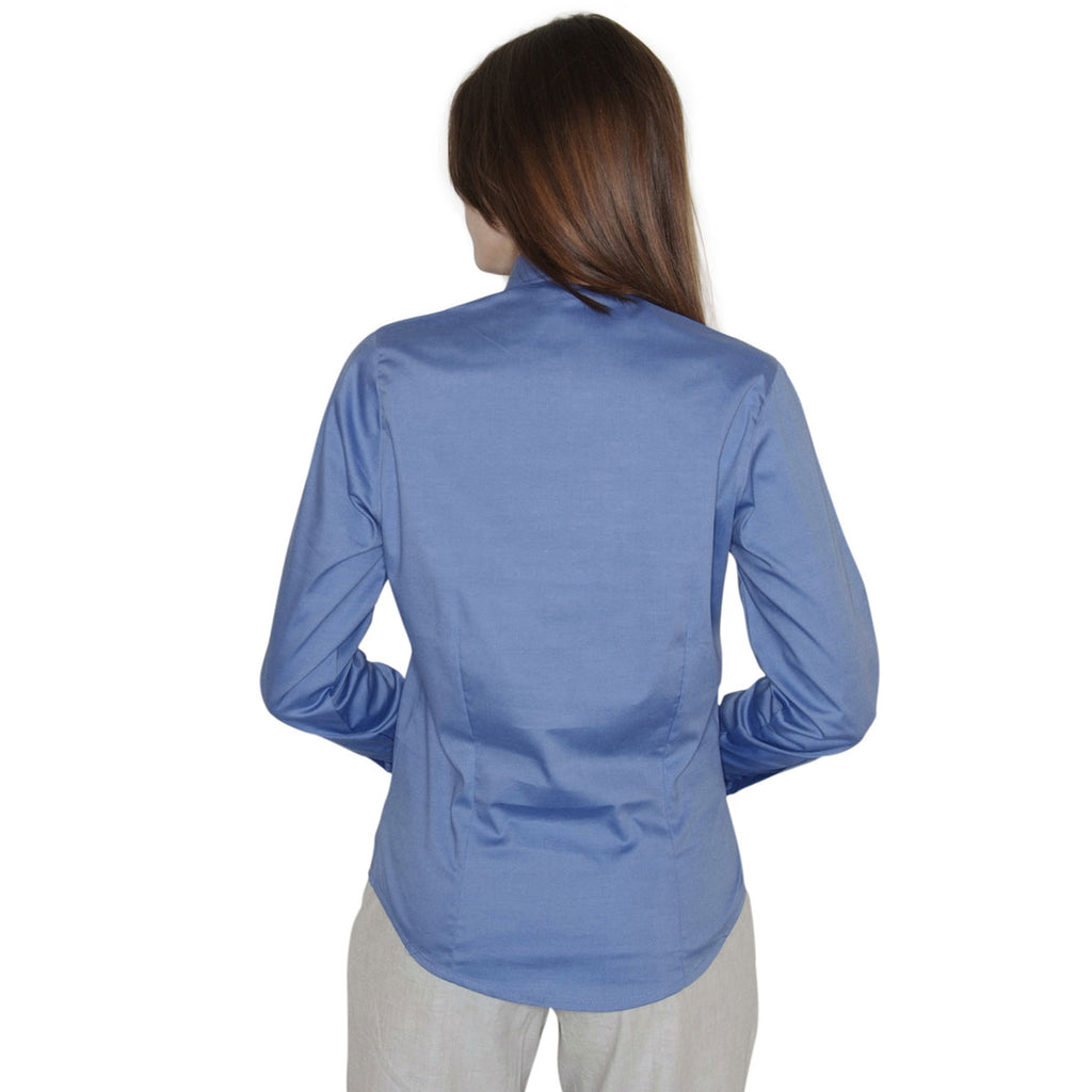 Henbury Women's Corporate Blue Long Sleeve Pinpoint Oxford Shirt