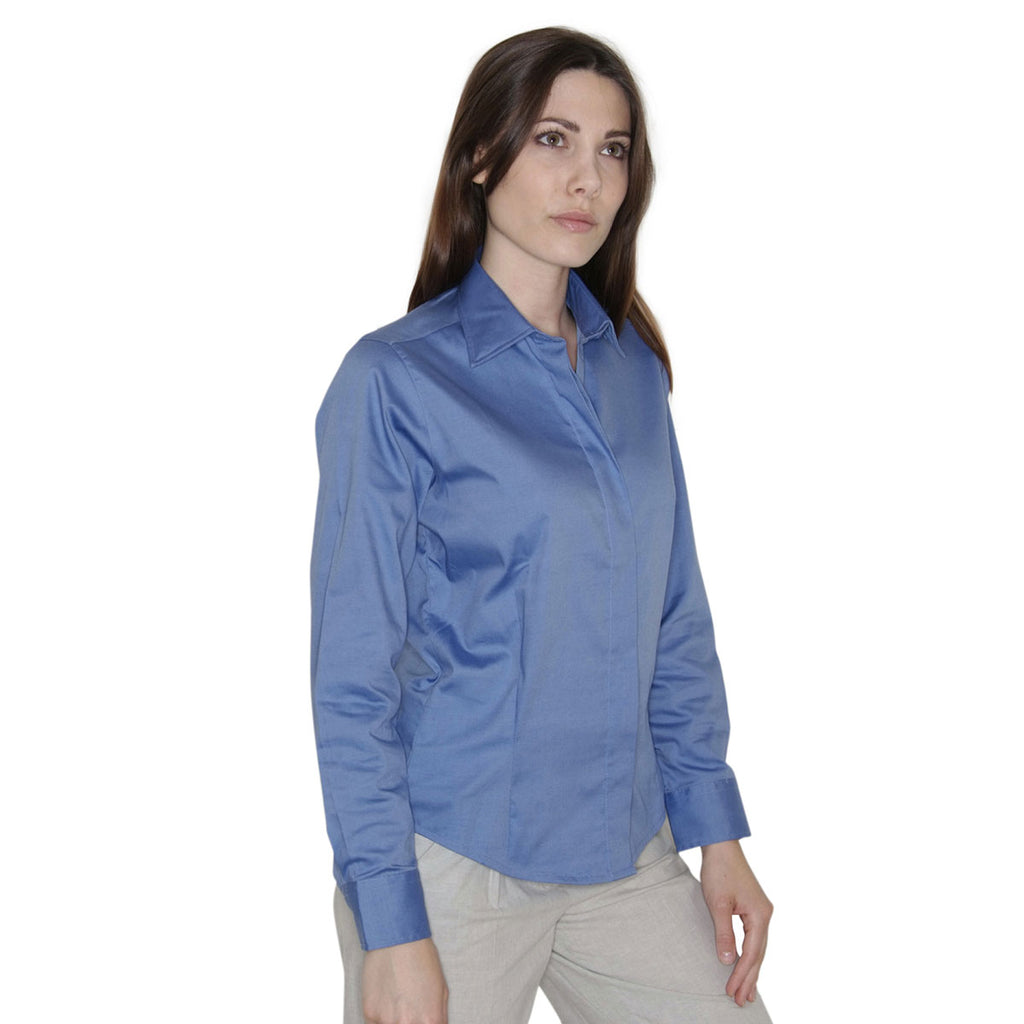 Henbury Women's Corporate Blue Long Sleeve Pinpoint Oxford Shirt