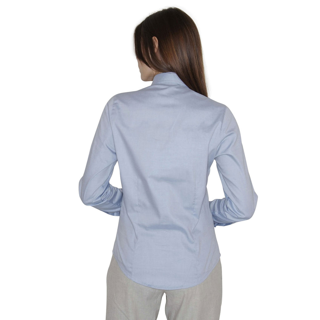 Henbury Women's Light Blue Long Sleeve Pinpoint Oxford Shirt