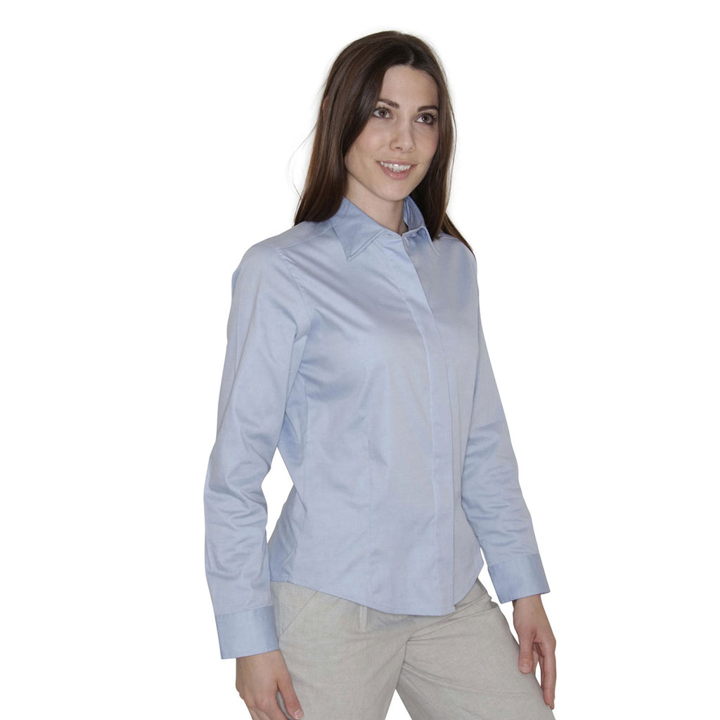 Henbury Women's Light Blue Long Sleeve Pinpoint Oxford Shirt