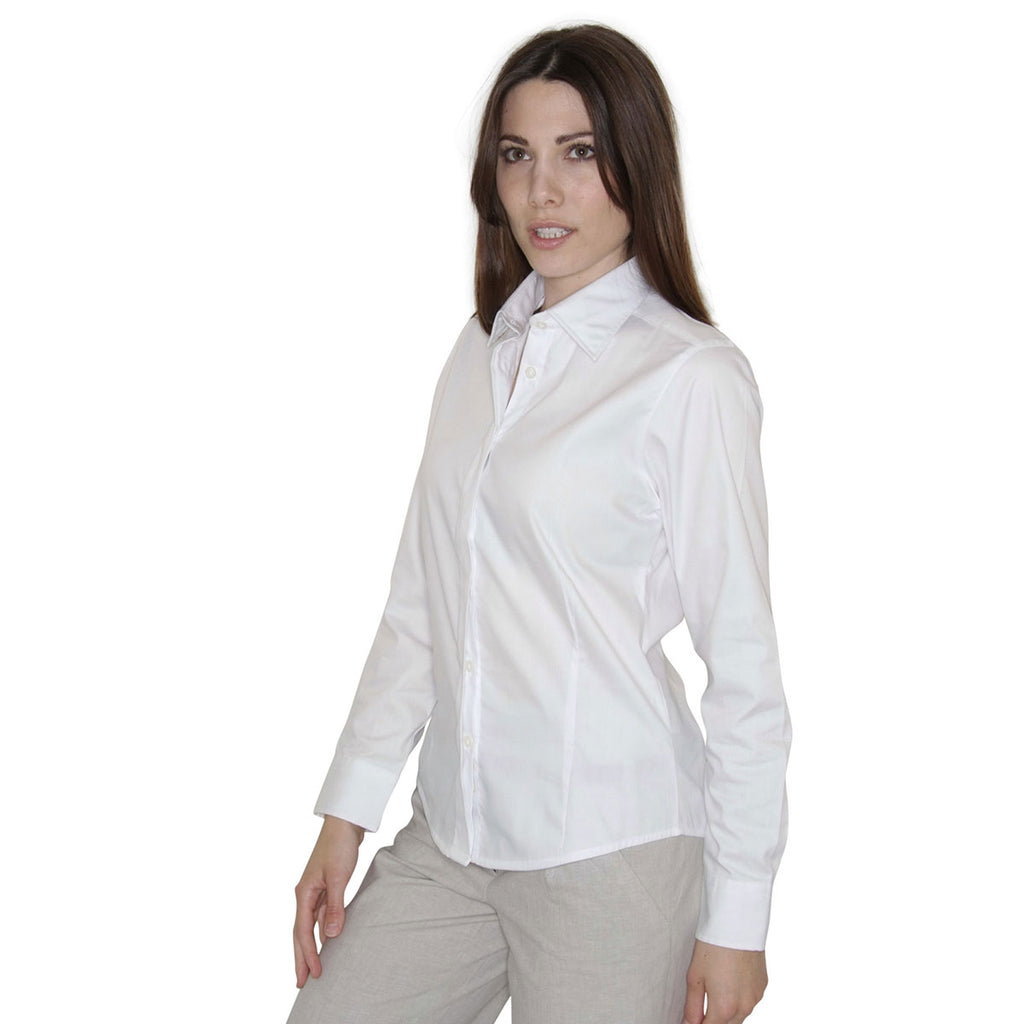 Henbury Women's White Long Sleeve Pinpoint Oxford Shirt