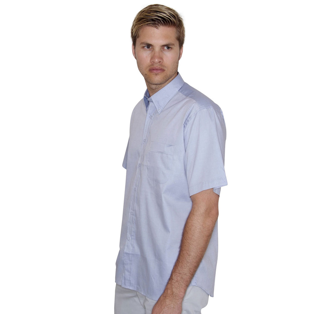 Henbury Men's Light Blue Short Sleeve Pinpoint Oxford Shirt