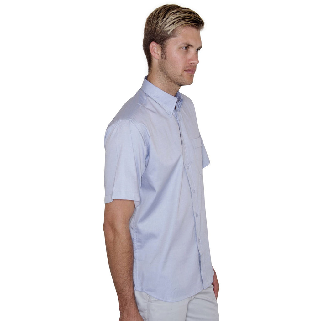 Henbury Men's Light Blue Short Sleeve Pinpoint Oxford Shirt