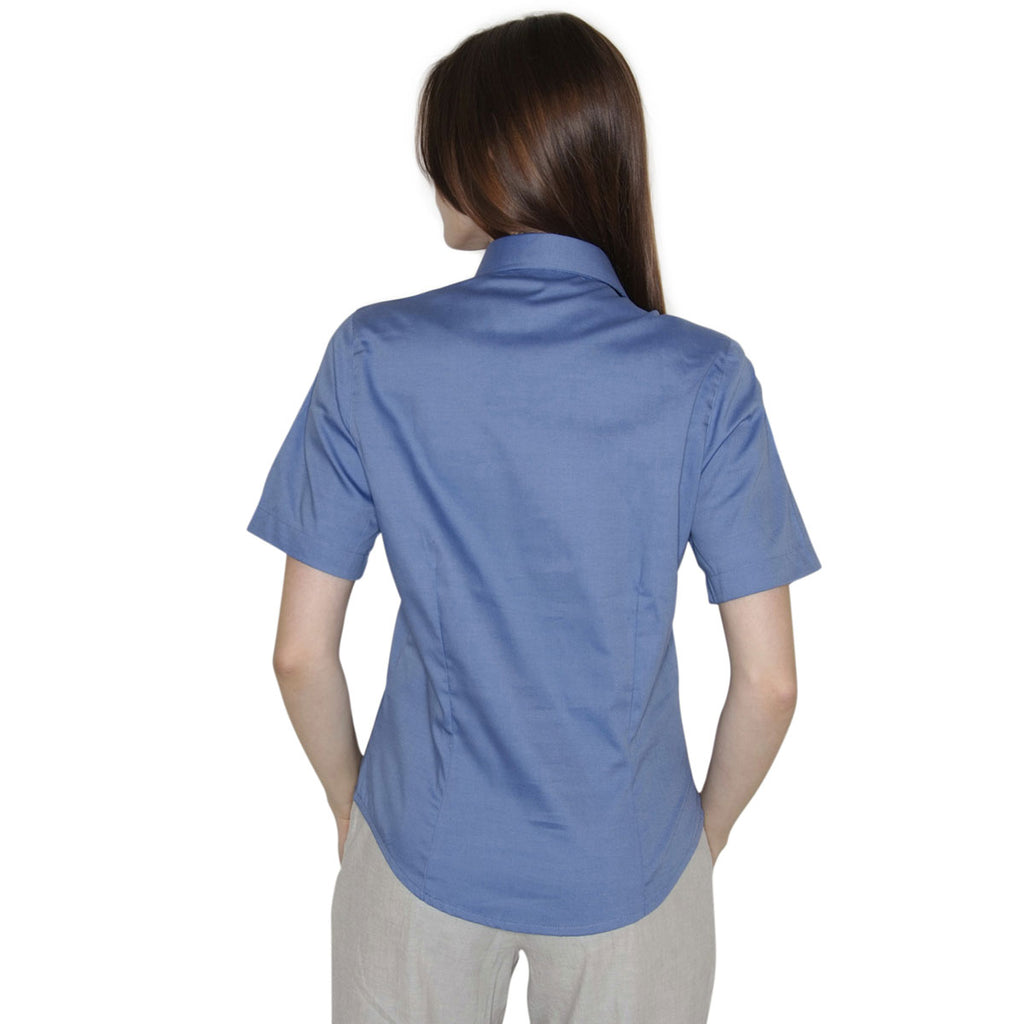 Henbury Women's Corporate Blue Short Sleeve Pinpoint Oxford Shirt