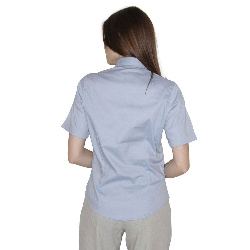 Henbury Women's Light Blue Short Sleeve Pinpoint Oxford Shirt
