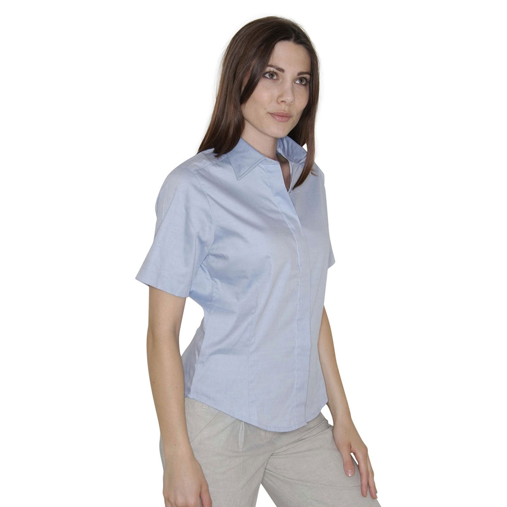 Henbury Women's Light Blue Short Sleeve Pinpoint Oxford Shirt