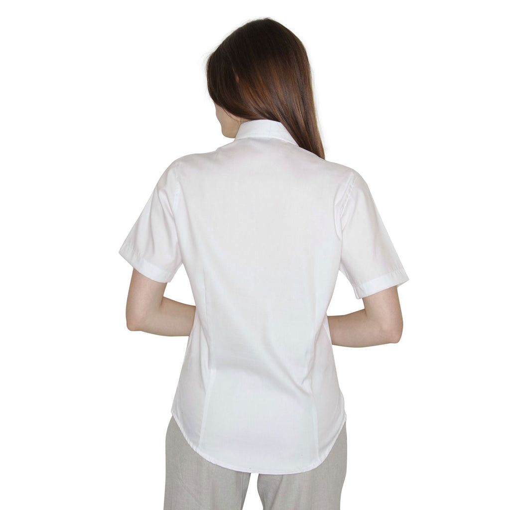 Henbury Women's White Short Sleeve Pinpoint Oxford Shirt