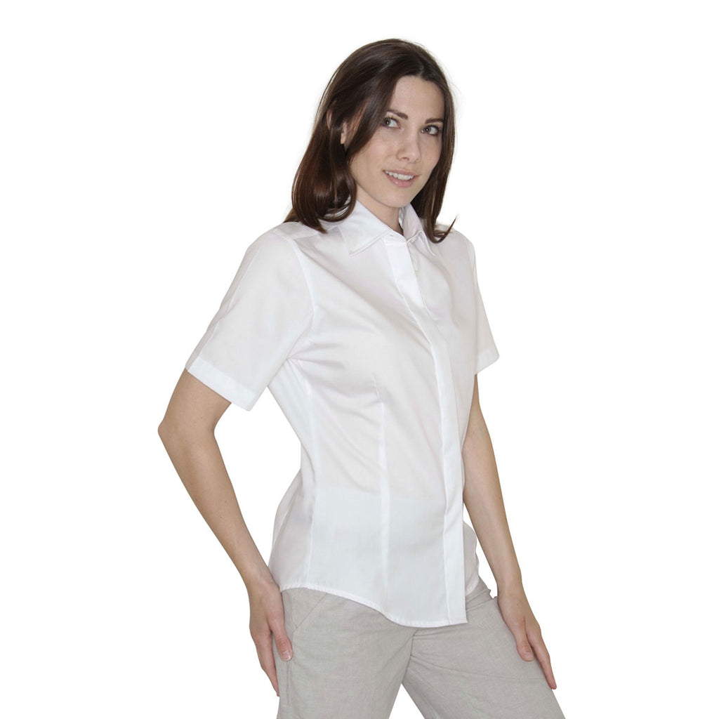 Henbury Women's White Short Sleeve Pinpoint Oxford Shirt