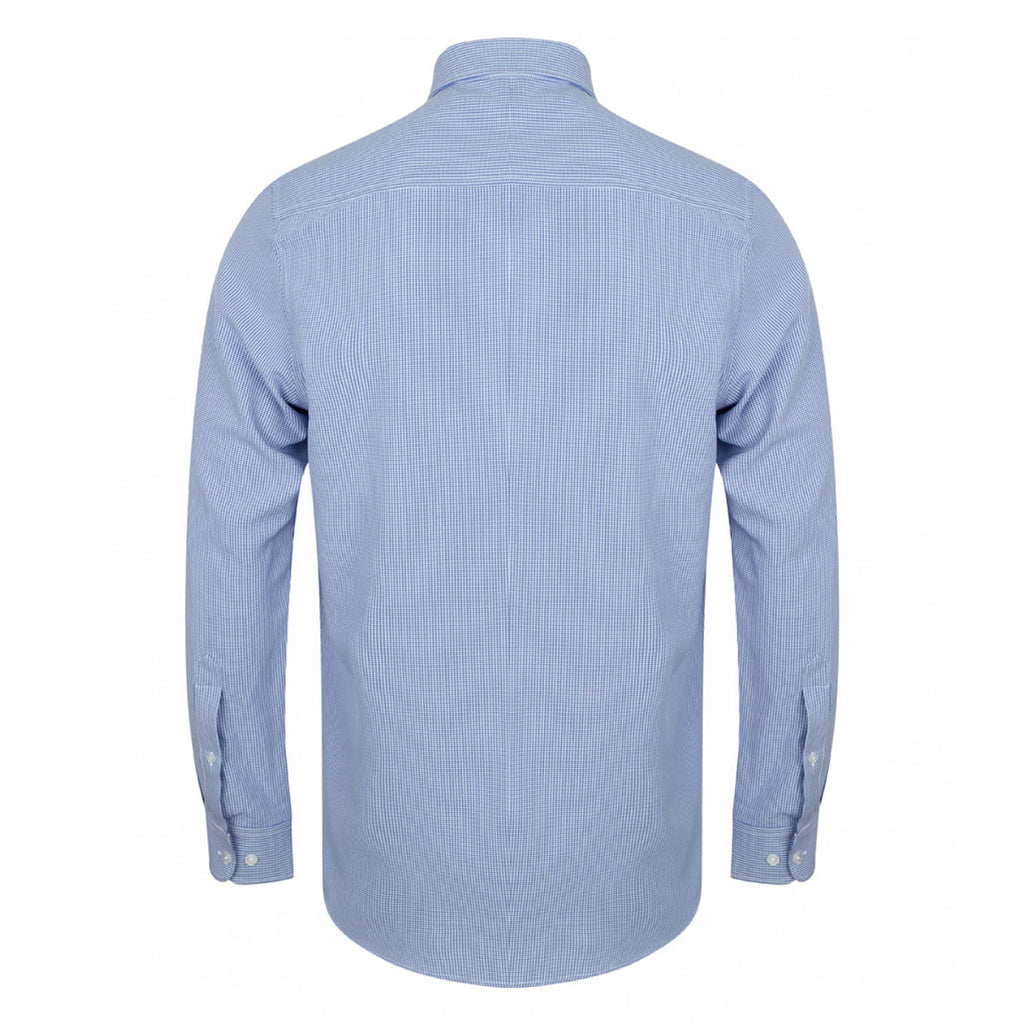 Henbury Men's Blue/White Gingham Long Sleeve Shirt