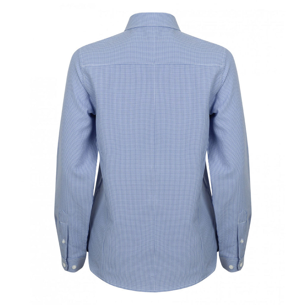 Henbury Women's Blue/White Gingham Long Sleeve Shirt