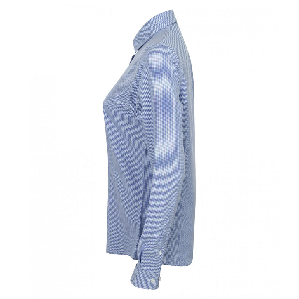 Henbury Women's Blue/White Gingham Long Sleeve Shirt