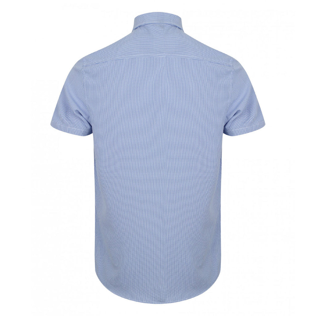 Henbury Men's Blue/White Gingham Short Sleeve Shirt