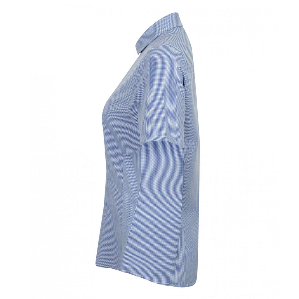Henbury Women's Blue/White Gingham Short Sleeve Shirt