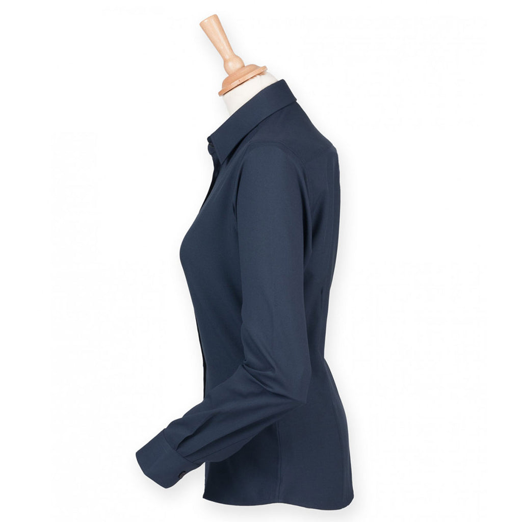 Henbury Women's Navy Long Sleeve Wicking Shirt