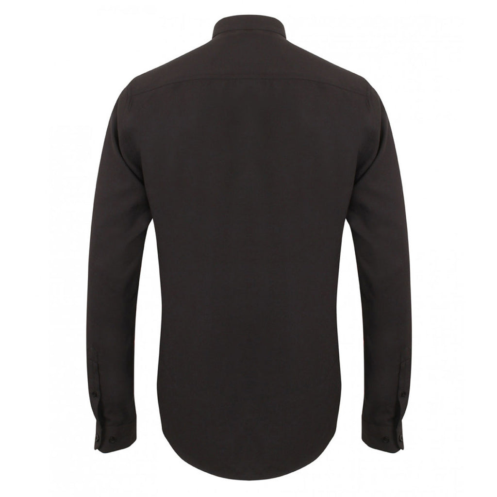 Henbury Men's Black Mandarin Roll Sleeve Anti-Bac Wicking Shirt