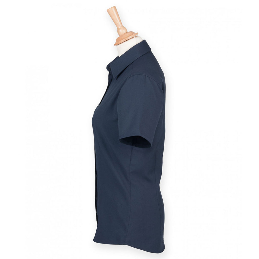 Henbury Women's Navy Short Sleeve Wicking Shirt